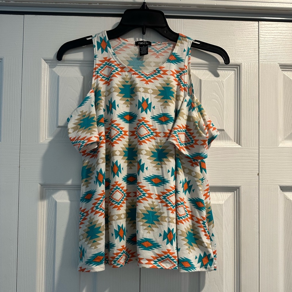 Rue21 teal/orange patterned shirt